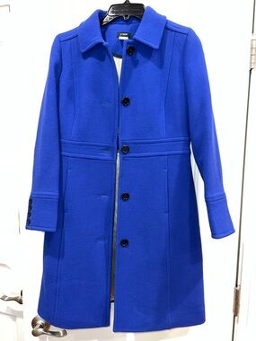 J. CREW Cobalt Blue Wool Blend Jacket Topcoat 2P Petite Double Italian Lady